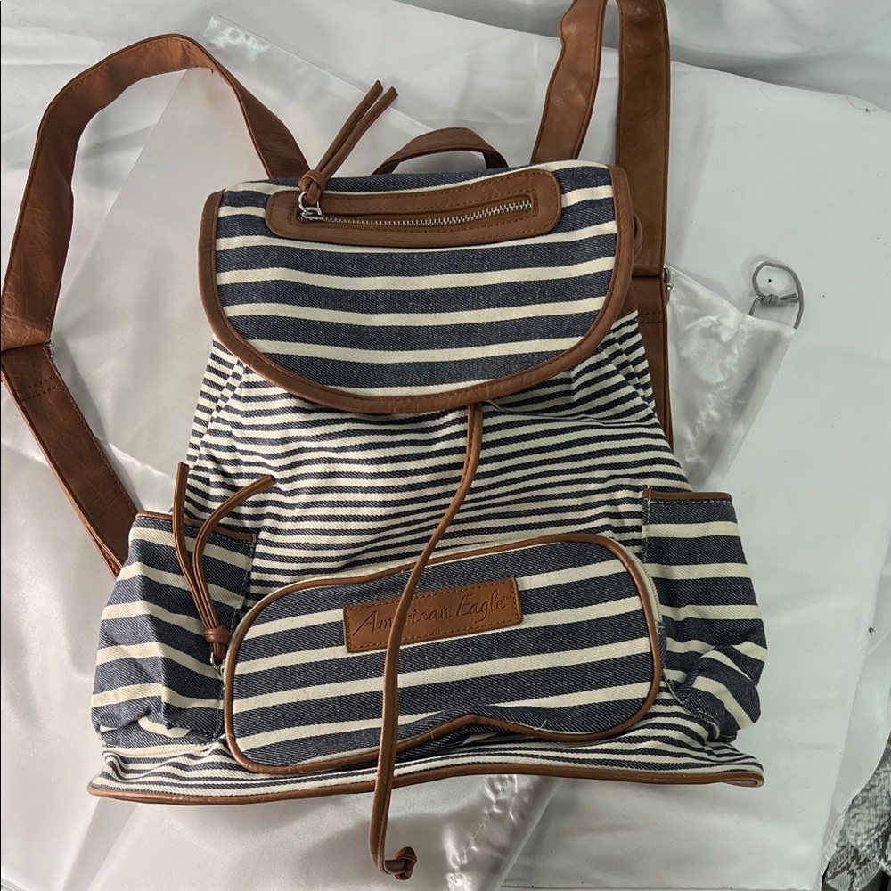 American Eagle Outfitters Navy and White Striped Backpack